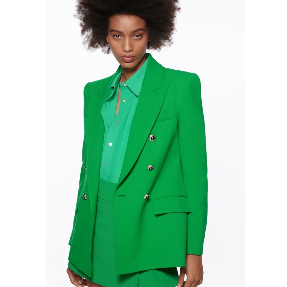 ZARA GREEN TAILORED DOUBLE BREASTED BLAZER XS